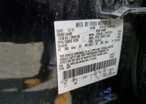 2012 Lincoln Mkx from USA, damaged, VIN 2LMDJ8JK8CBL11224